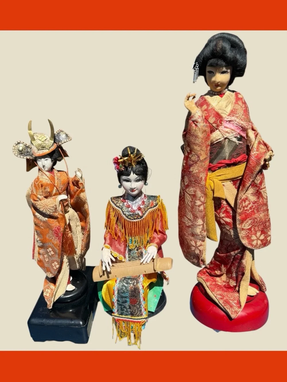 Vintage MUSICAL Japanese Geisha Doll.  $20 each or all three 3 for $50.00